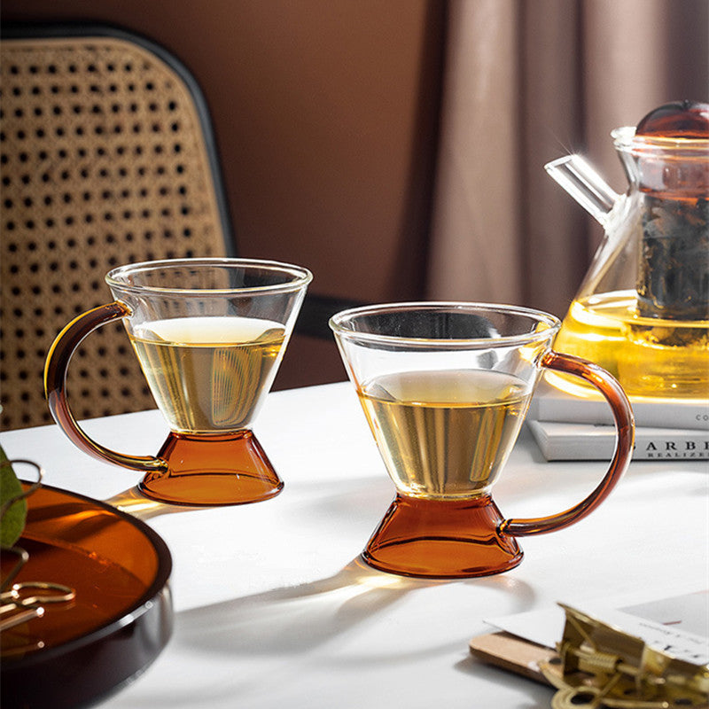 Elegant Amber Glass Teapot and Cups Set