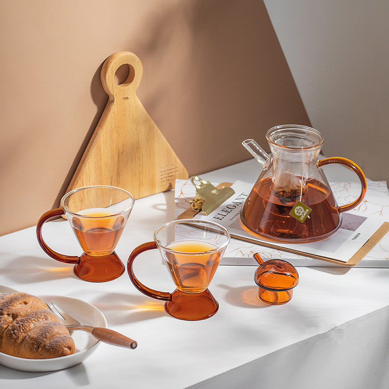 Elegant Amber Glass Teapot and Cups Set
