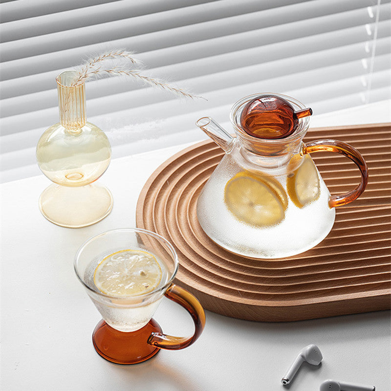 Elegant Amber Glass Teapot and Cups Set