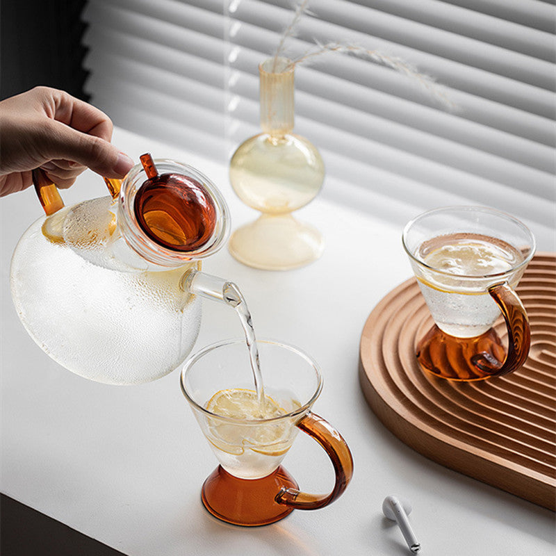 Elegant Amber Glass Teapot and Cups Set