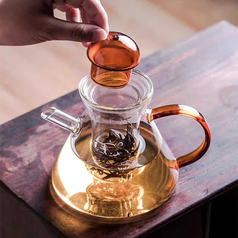 Elegant Amber Glass Teapot and Cups Set