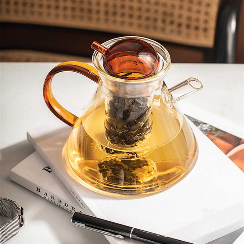 Elegant Amber Glass Teapot and Cups Set