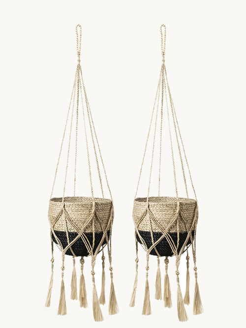 Handwoven Macramé Hanging Planters – Boho Style Jute and Cotton Plant