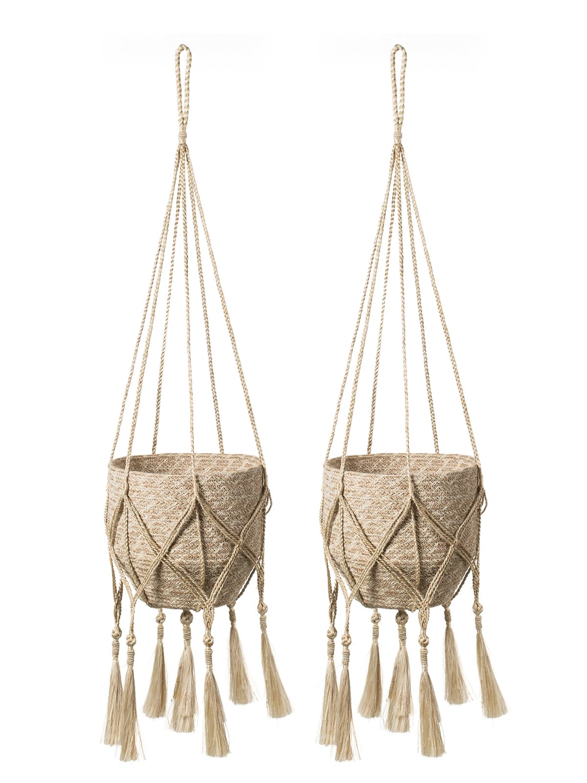 Handwoven Macramé Hanging Planters – Boho Style Jute and Cotton Plant