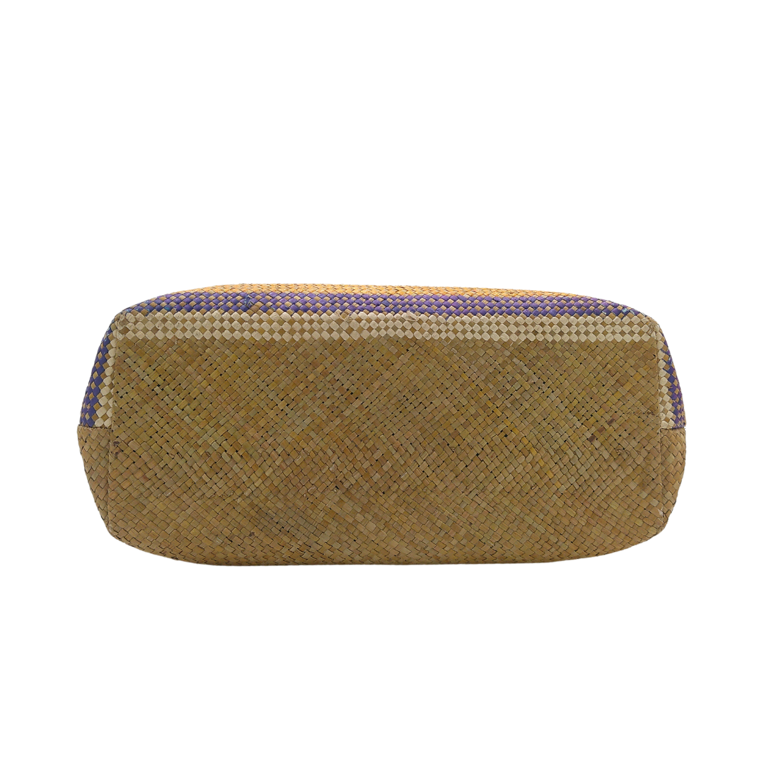 Striped Handwoven Buri Bag with Purple and Yellow Pattern | Eco-Friendly Straw Tote