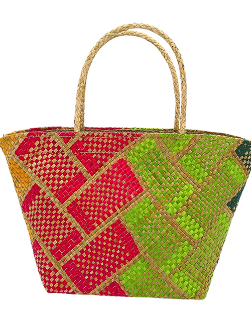 Load image into Gallery viewer, Handwoven Buri Bag with Colorful Chevron Pattern | Eco-Friendly Straw Tote for Summer
