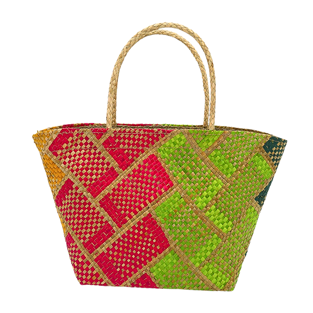 Handwoven Buri Bag with Colorful Chevron Pattern | Eco-Friendly Straw Tote for Summer