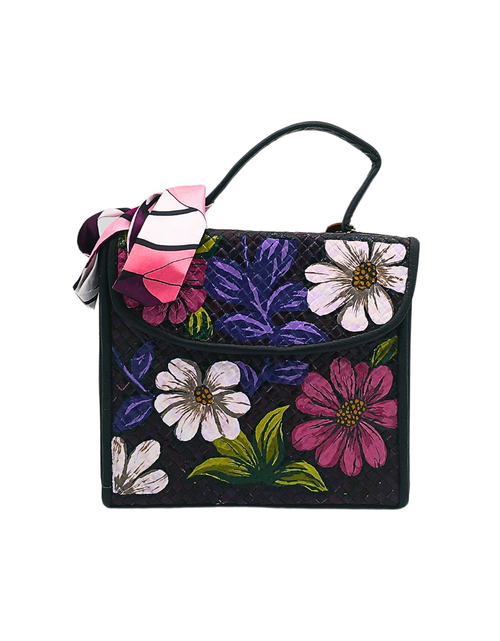 Load image into Gallery viewer, Handwoven Pandan Bag with Vibrant Floral Design and Scarf Accent - Eco-Friendly and Stylish
