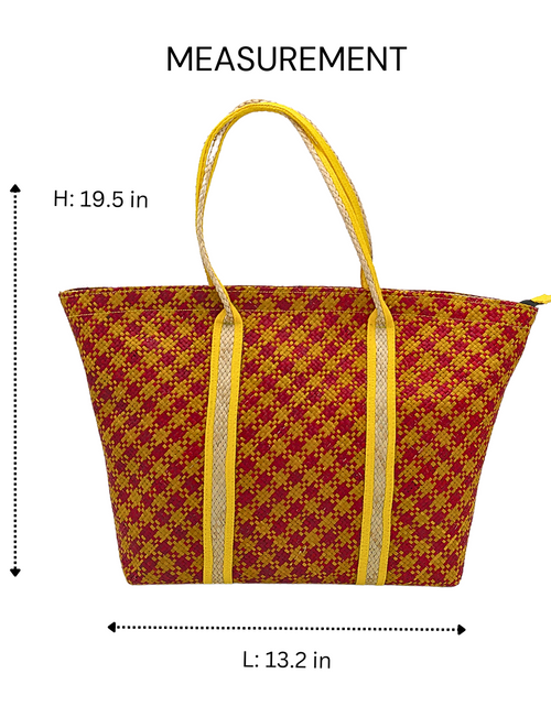 Load image into Gallery viewer, Red and Yellow Handwoven Buri Bag with Dual Handles | Eco-Friendly Straw Tote
