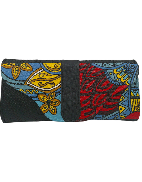 Load image into Gallery viewer, Hand-Painted Woven Straw Clutch – Artisan Boho-Chic Clutch with Colorful Abstract Design
