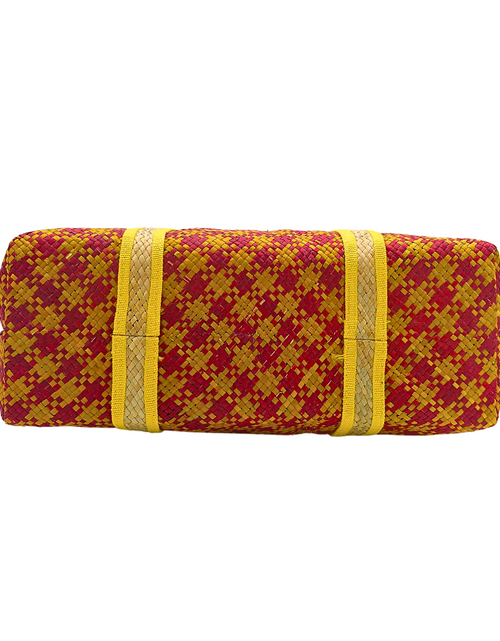 Load image into Gallery viewer, Red and Yellow Handwoven Buri Bag with Dual Handles | Eco-Friendly Straw Tote
