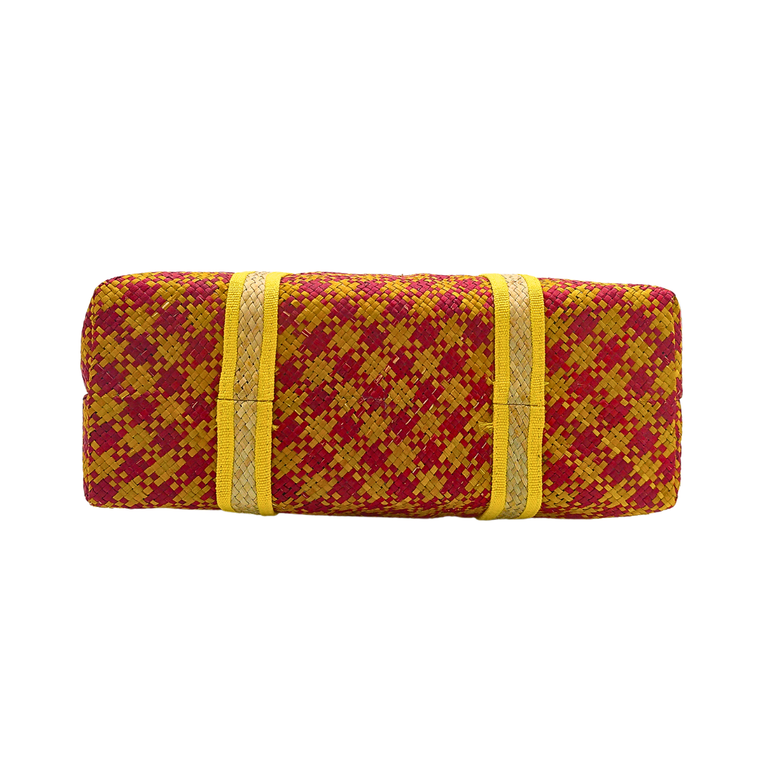 Red and Yellow Handwoven Buri Bag with Dual Handles | Eco-Friendly Straw Tote