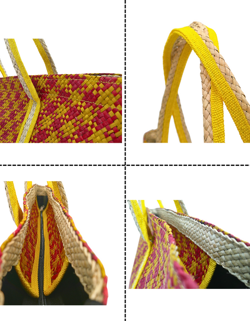 Load image into Gallery viewer, Red and Yellow Handwoven Buri Bag with Dual Handles | Eco-Friendly Straw Tote
