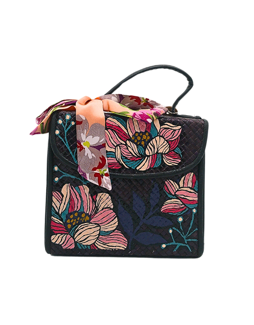 Load image into Gallery viewer, Handwoven Pandan Bag with Vibrant Floral Design and Scarf Accent - Eco-Friendly and Stylish
