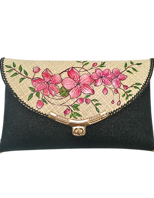 Load image into Gallery viewer, Elegant Handwoven Pandan Clutch with Floral Design - Eco-Friendly Evening Purse
