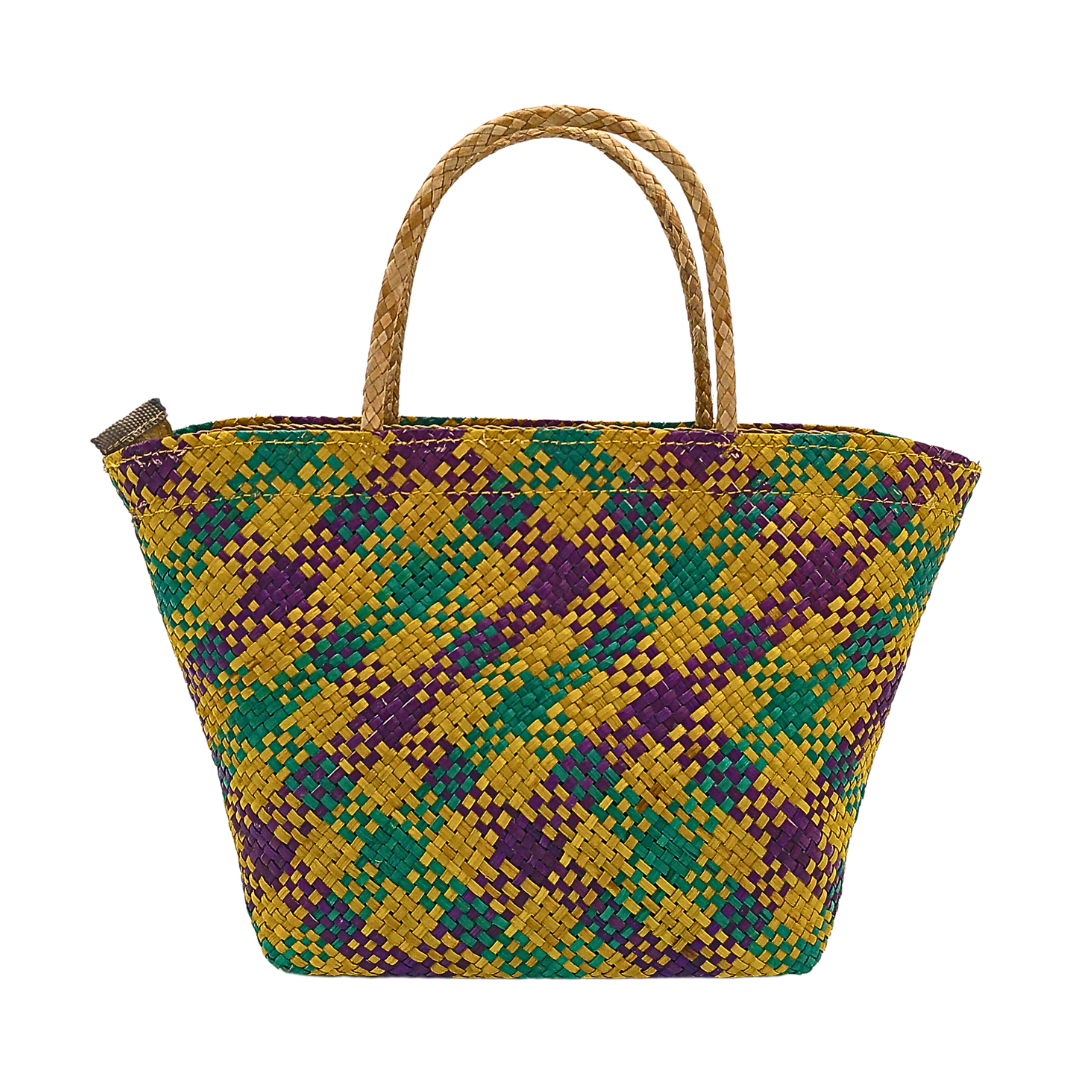 Handwoven Buri Bag with Colorful Chevron Pattern | Eco-Friendly Straw Tote for Summer