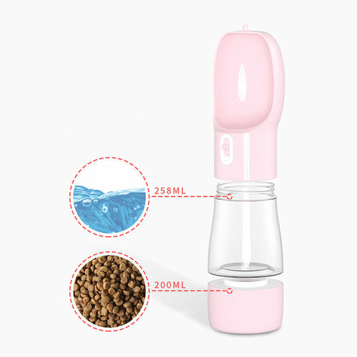 Portable Dog & Cat Water or Food Bottle with Built-In Dispenser