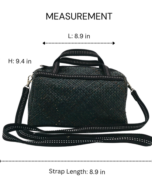 Load image into Gallery viewer, Black Handwoven Buri Bag with Adjustable Strap | Stylish and Eco-Friendly Crossbody Tote
