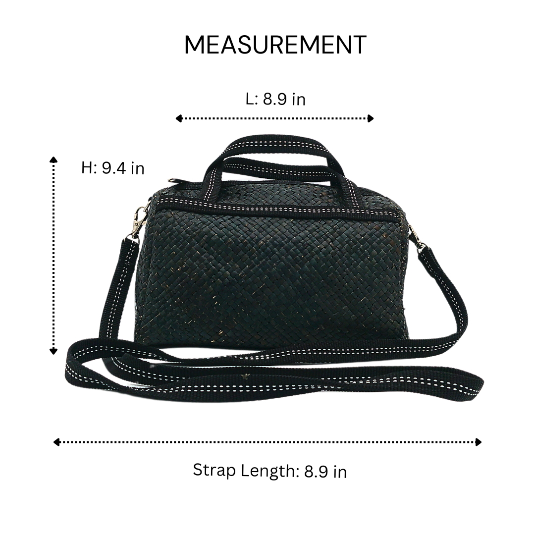 Black Handwoven Buri Bag with Adjustable Strap | Stylish and Eco-Friendly Crossbody Tote