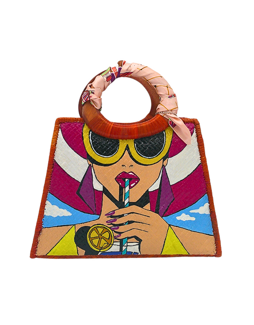 Load image into Gallery viewer, Handwoven Pandan Handbag/Crossbody with Pop Art Design and Scarf Accent - Eco-Friendly and Stylish
