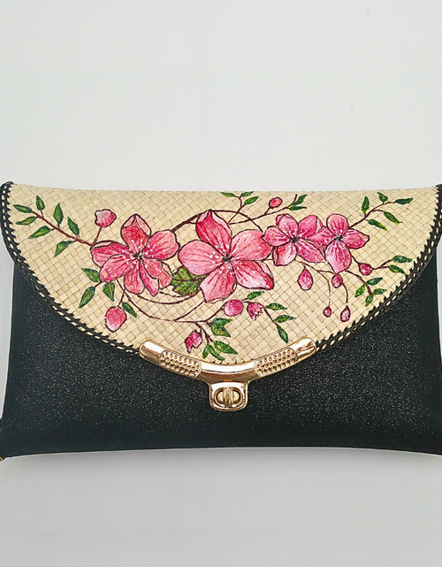 Load image into Gallery viewer, Elegant Handwoven Pandan Clutch with Floral Design - Eco-Friendly Evening Purse
