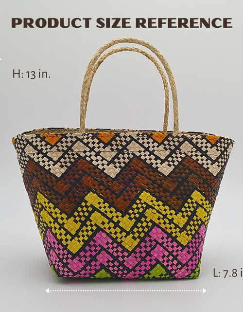 Load image into Gallery viewer, Handwoven Buri Bag with Colorful Chevron Pattern | Eco-Friendly Straw Tote for Summer
