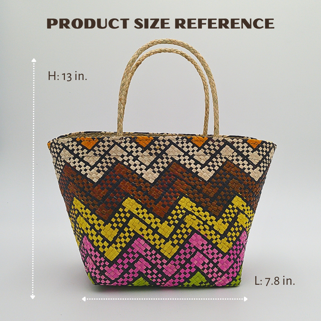 Handwoven Buri Bag with Colorful Chevron Pattern | Eco-Friendly Straw Tote for Summer