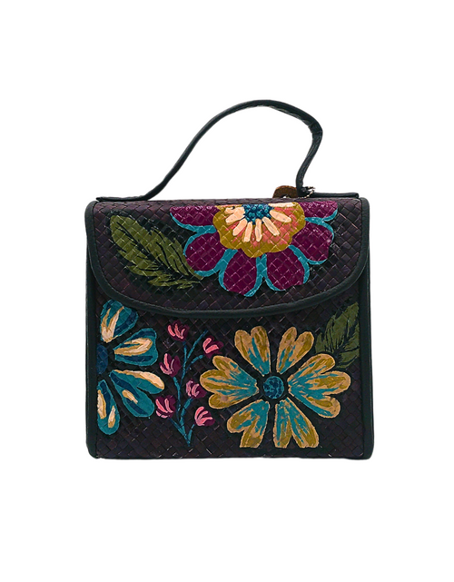 Load image into Gallery viewer, Handwoven Pandan Bag with Vibrant Floral Design and Scarf Accent - Eco-Friendly and Stylish
