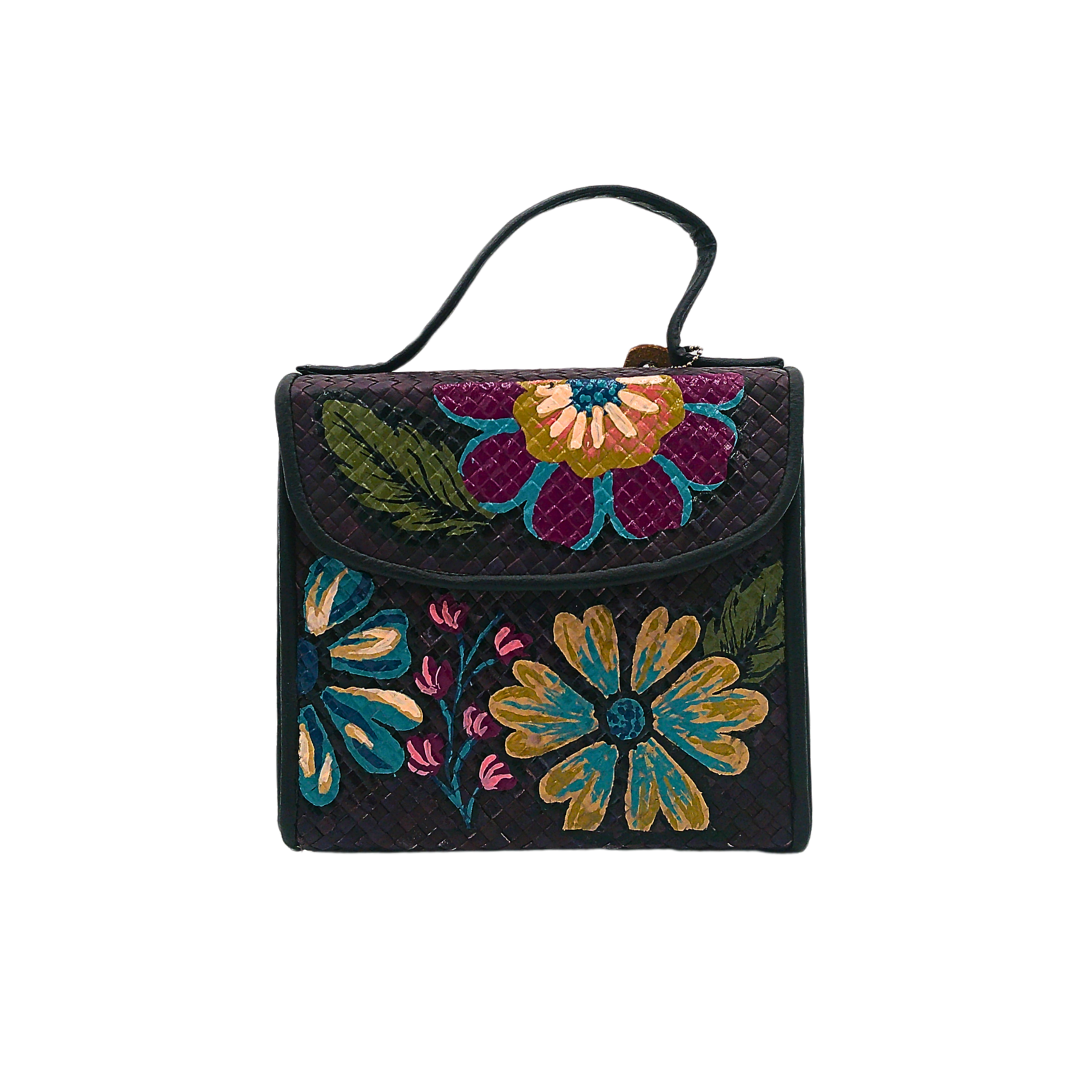 Handwoven Pandan Bag with Vibrant Floral Design and Scarf Accent - Eco-Friendly and Stylish