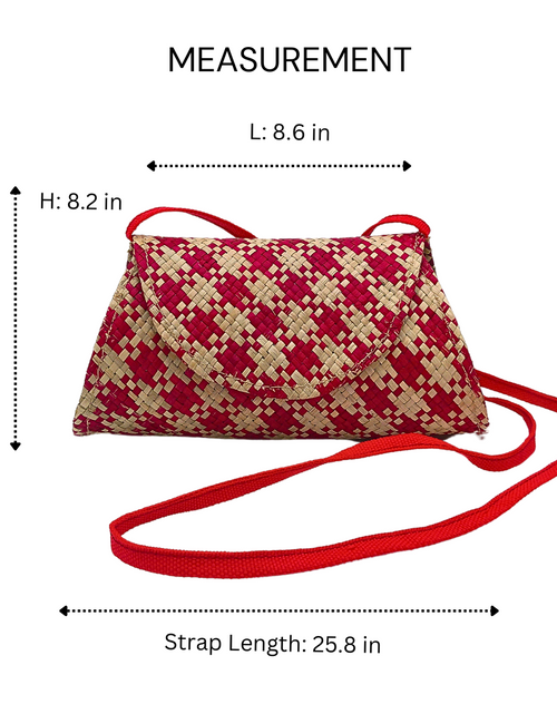 Load image into Gallery viewer, Red and Beige Handwoven Buri Crossbody Bag | Eco-Friendly Straw Purse
