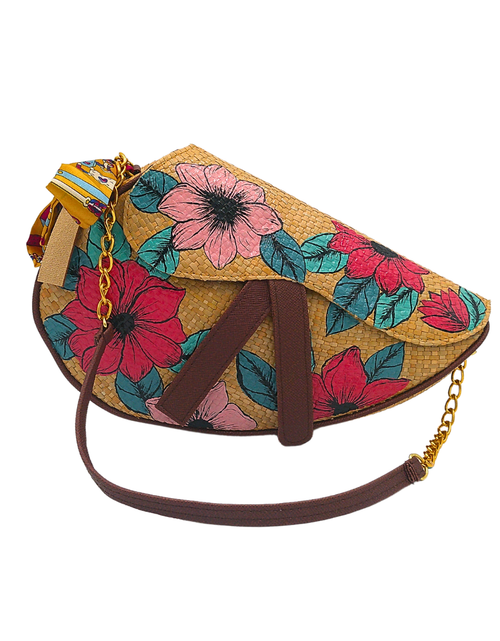 Load image into Gallery viewer, Handwoven Sabutan Bag with Floral Design and Chain Strap - Eco-Friendly Fashion
