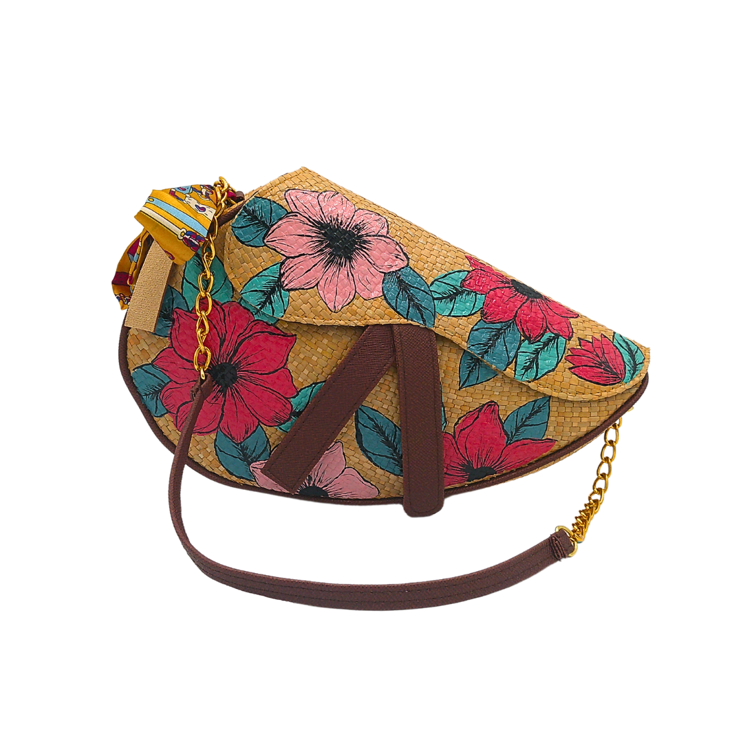 Handwoven Sabutan Bag with Floral Design and Chain Strap - Eco-Friendly Fashion