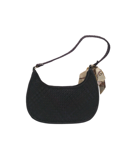 Load image into Gallery viewer, Hand-Painted Floral Woven Shoulder Bag – Artisan Straw Hobo Bag with Elegant Scarf Accent
