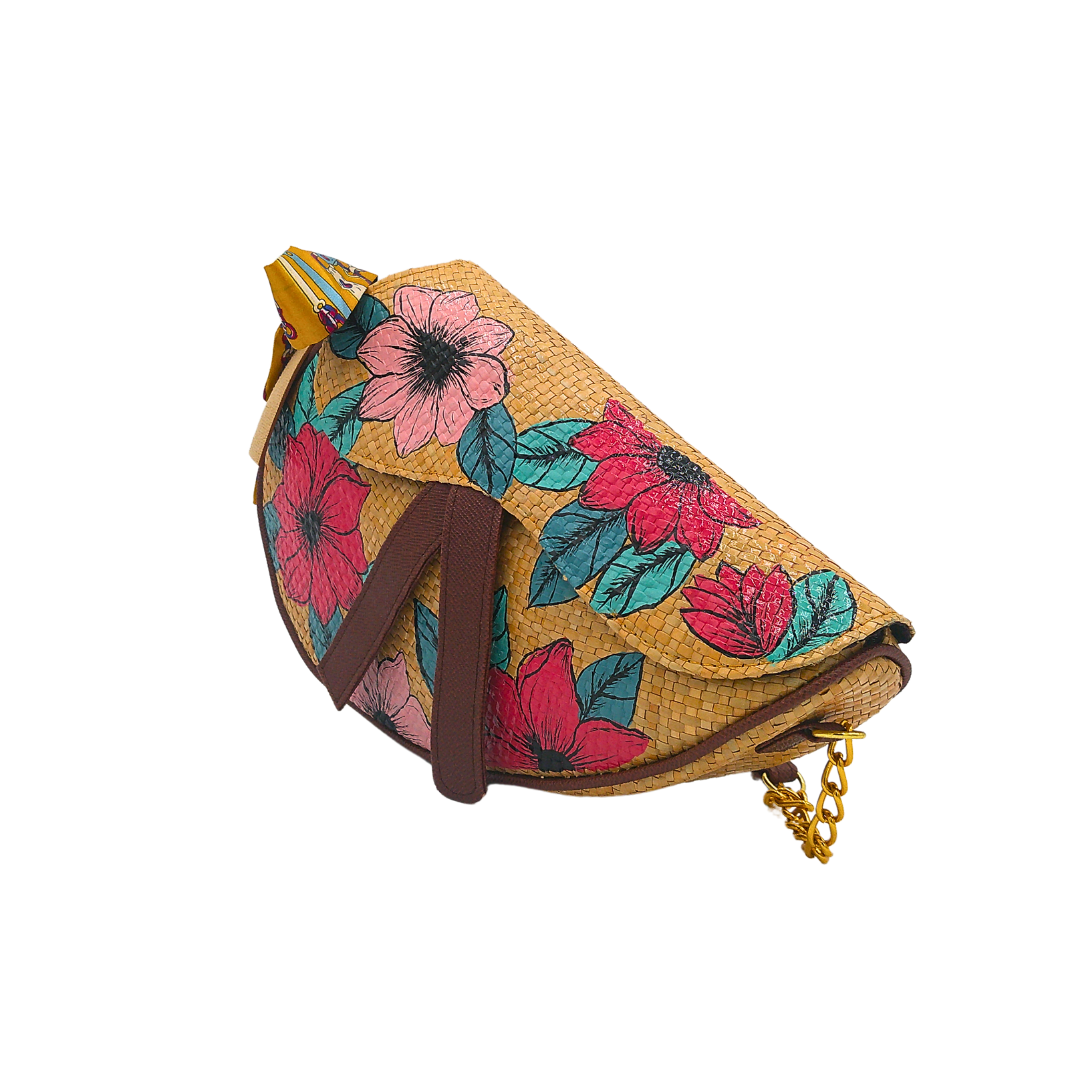 Handwoven Sabutan Bag with Floral Design and Chain Strap - Eco-Friendly Fashion