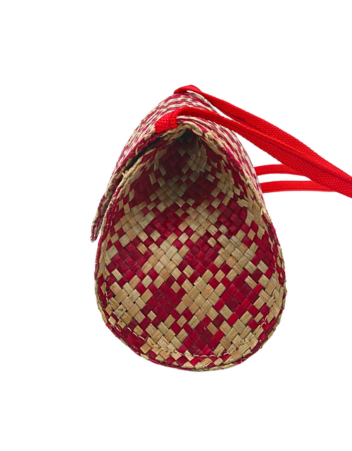 Load image into Gallery viewer, Red and Beige Handwoven Buri Crossbody Bag | Eco-Friendly Straw Purse
