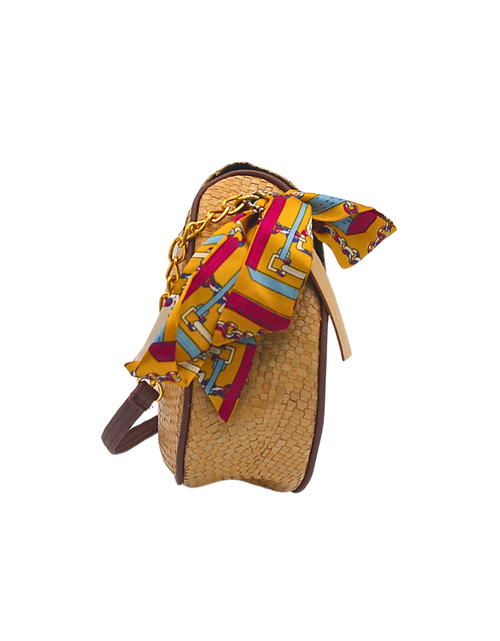 Load image into Gallery viewer, Handwoven Sabutan Bag with Floral Design and Chain Strap - Eco-Friendly Fashion
