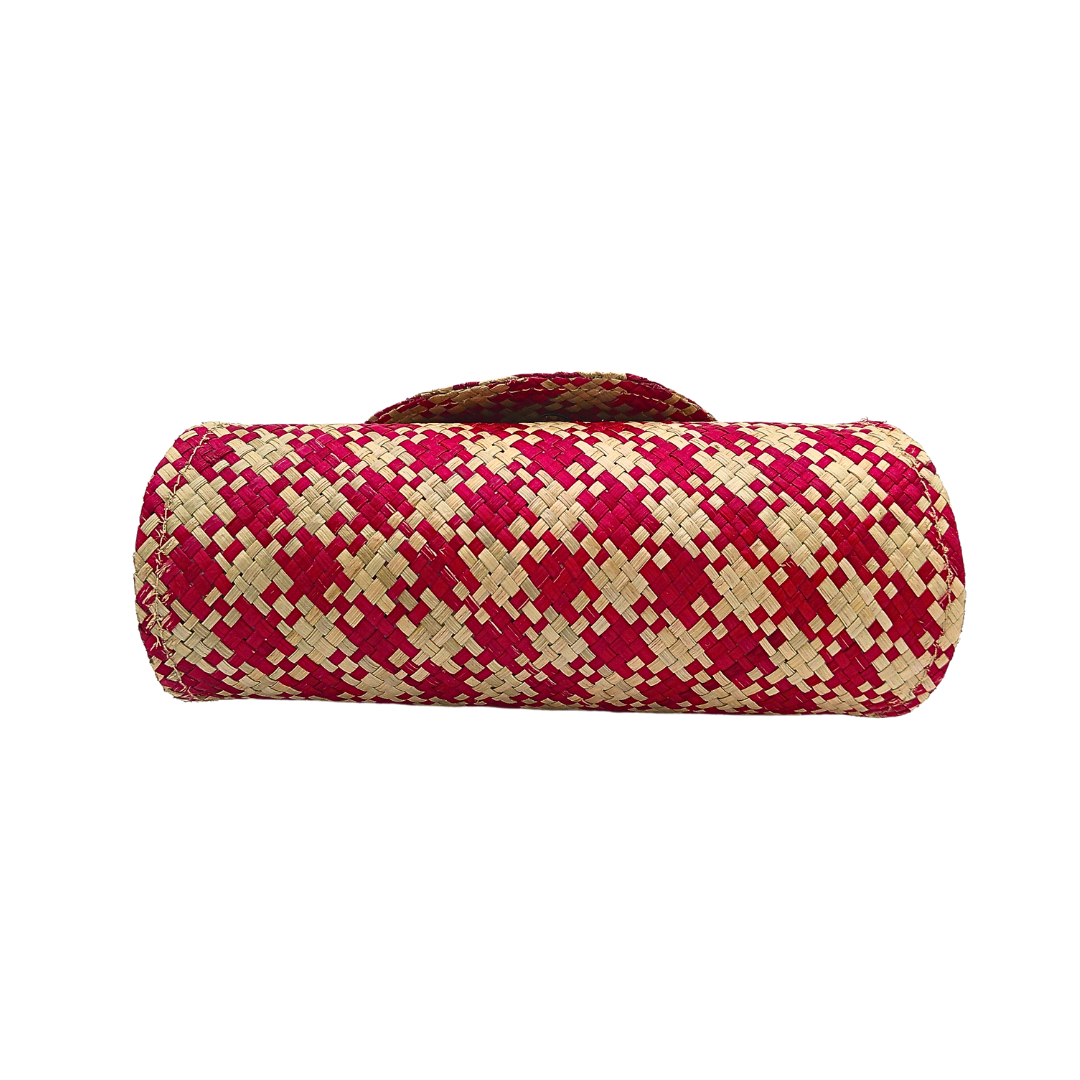 Red and Beige Handwoven Buri Crossbody Bag | Eco-Friendly Straw Purse