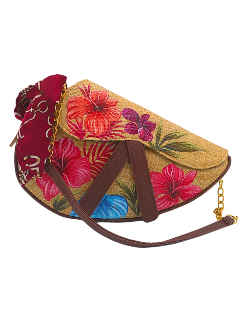 Load image into Gallery viewer, Handwoven Sabutan Bag with Floral Design and Chain Strap - Eco-Friendly Fashion
