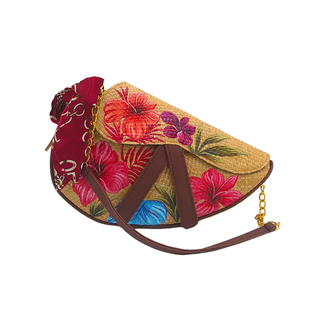 Handwoven Sabutan Bag with Floral Design and Chain Strap - Eco-Friendly Fashion