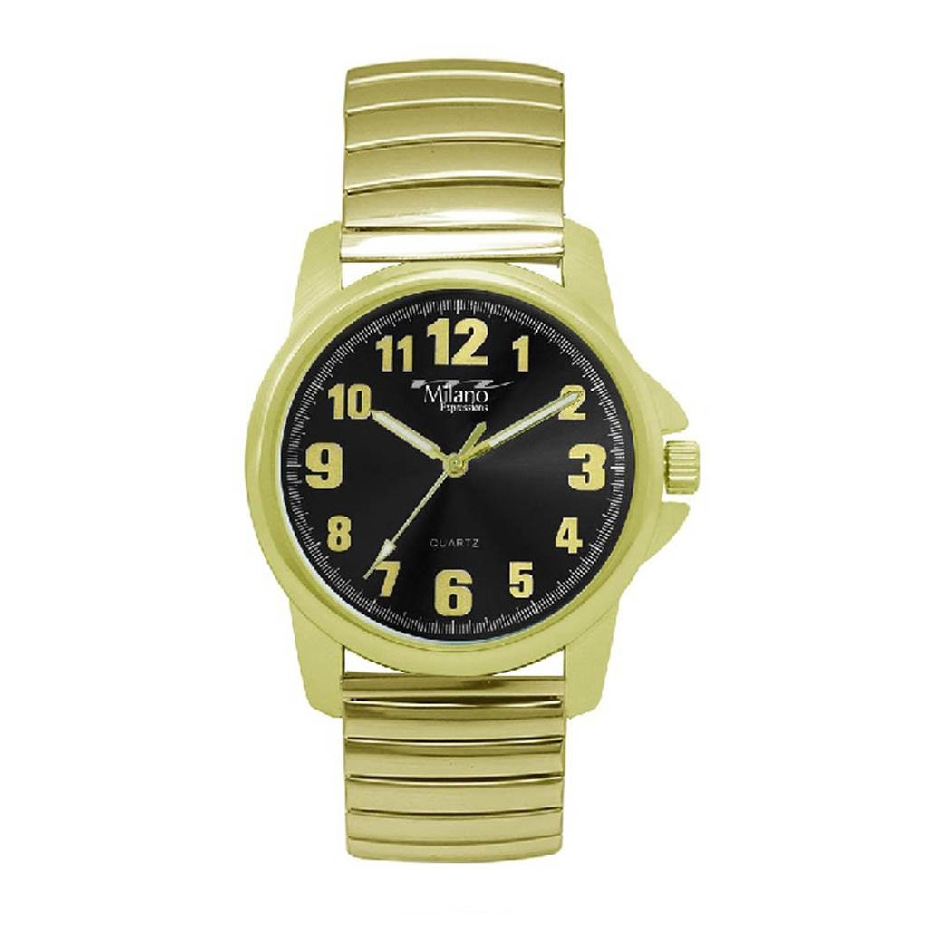 Gold-Tone Milano Quartz Watch with Easy-Read Black Dial