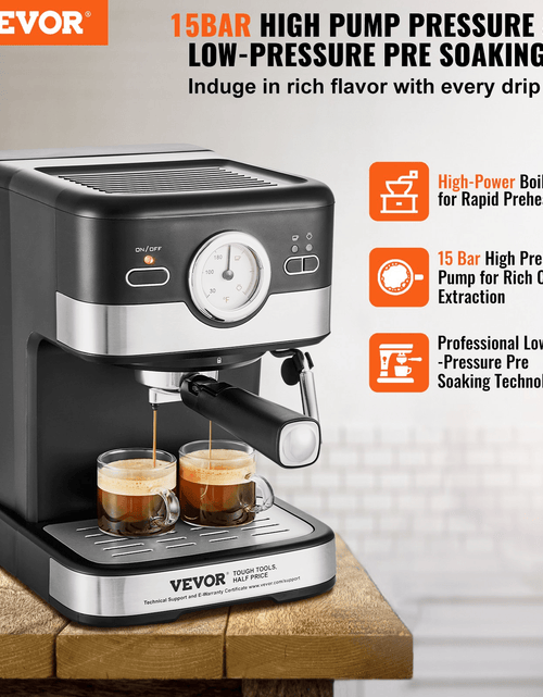 Load image into Gallery viewer, VEVOR Espresso Machine, 15 Bar Semi-Automatic Espresso Maker with Milk
