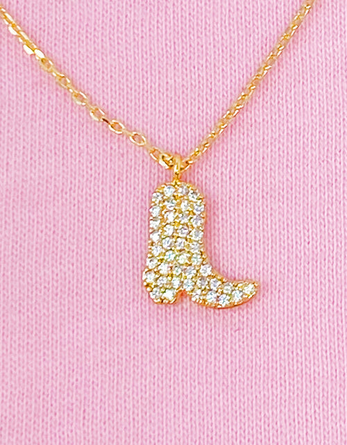 Load image into Gallery viewer, Gold-Tone Crystal Cowboy Boot Pendant Necklace
