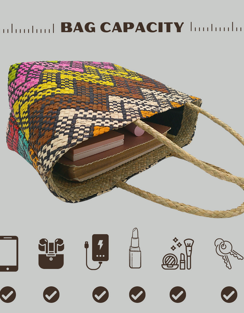 Load image into Gallery viewer, Handwoven Buri Bag with Colorful Chevron Pattern | Eco-Friendly Straw Tote for Summer
