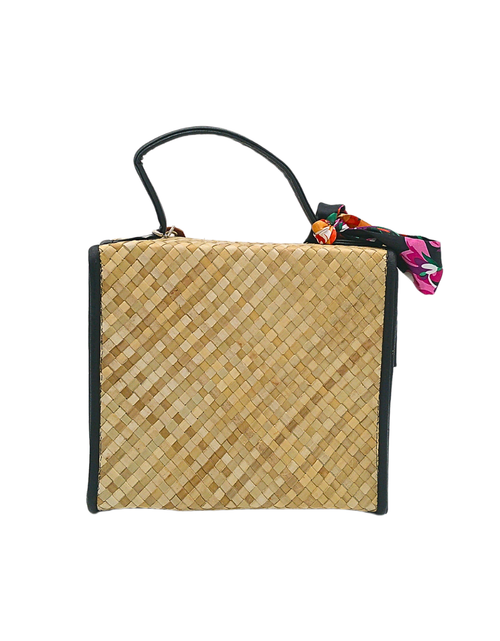 Load image into Gallery viewer, Handwoven Pandan Bag with Vibrant Floral Design and Scarf Accent - Eco-Friendly and Stylish
