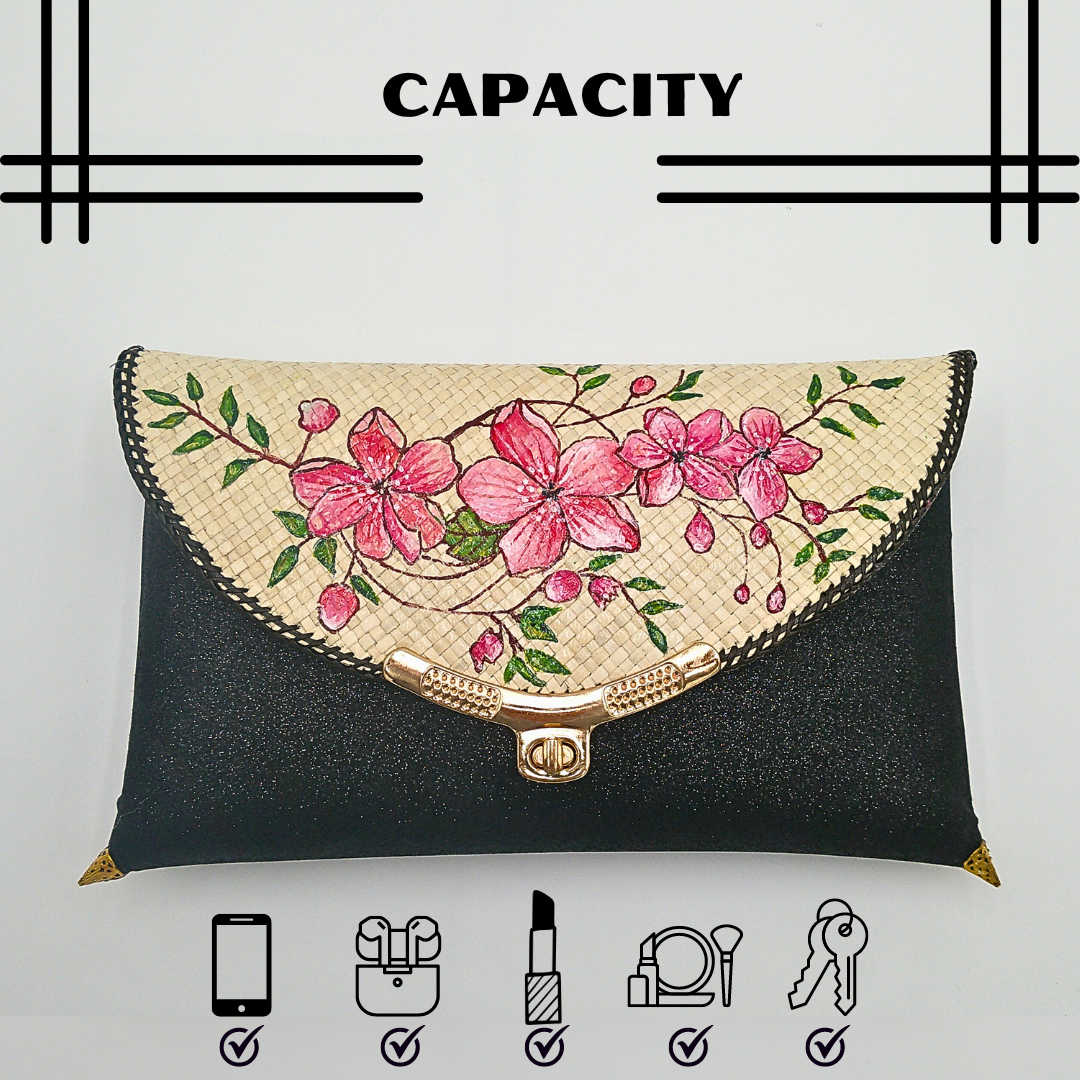 Elegant Handwoven Pandan Clutch with Floral Design - Eco-Friendly Evening Purse