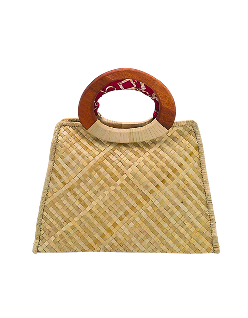 Load image into Gallery viewer, Handwoven Pandan Handbag/Crossbody with Pop Art Design and Scarf Accent - Eco-Friendly and Stylish
