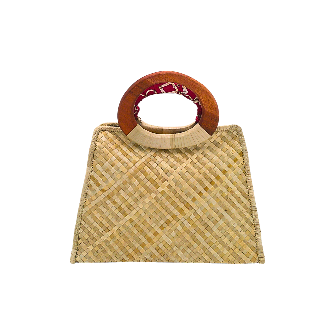 Handwoven Pandan Handbag/Crossbody with Pop Art Design and Scarf Accent - Eco-Friendly and Stylish