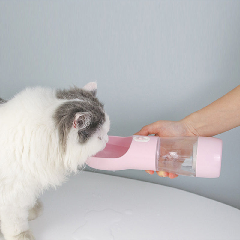 Portable Dog & Cat Water or Food Bottle with Built-In Dispenser