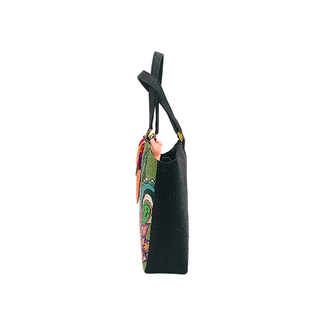 Handwoven Pandan Handbag with Vibrant Floral Design and Scarf - Eco-Friendly and Versatile