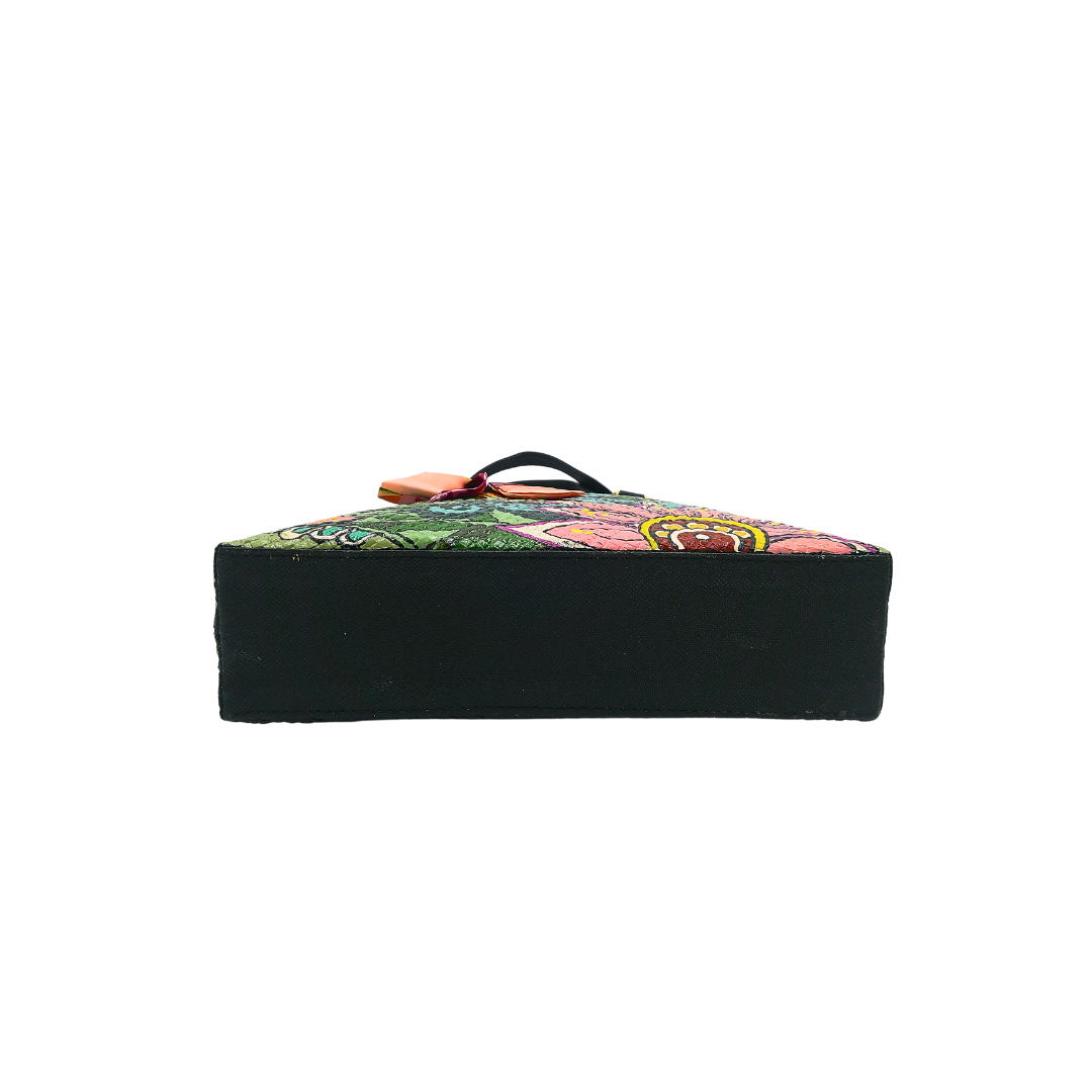 Handwoven Pandan Handbag with Vibrant Floral Design and Scarf - Eco-Friendly and Versatile